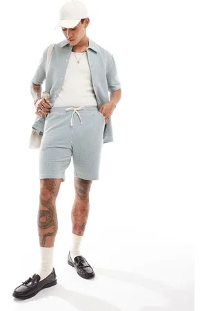SELECTED Seersucker shorts in blue stripe (part of a set)