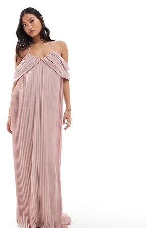 TFNC TFNC Bridesmaids Petite cold shoulder chiffon pleated maxi dress in