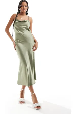 Object Cowl neck midi slip dress in khaki-Green