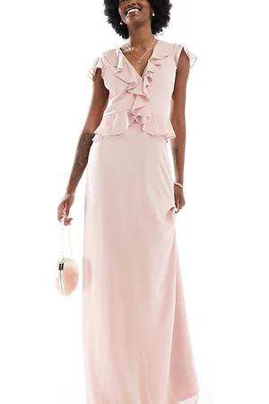 TFNC Bridesmaid chiffon maxi dress with frill detail in -Pink