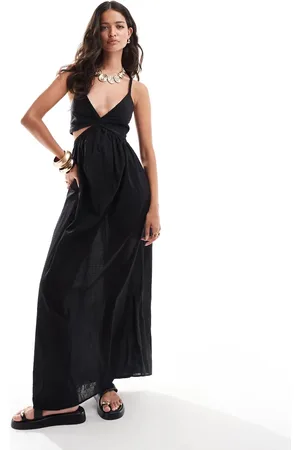 Pretty Lavish Linen look cut-out maxi dress in
