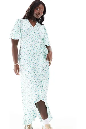 VERO MODA Wrap front maxi dress in light floral-Green