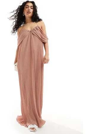 TFNC Bridesmaids cold shoulder chiffon pleated maxi dress in