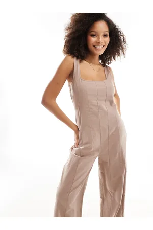 ASOS Square neck seamed tennis jumpsuit in -Neutral