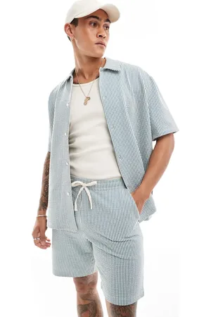 SELECTED Boxy fit seersucker shirt in blue stripe