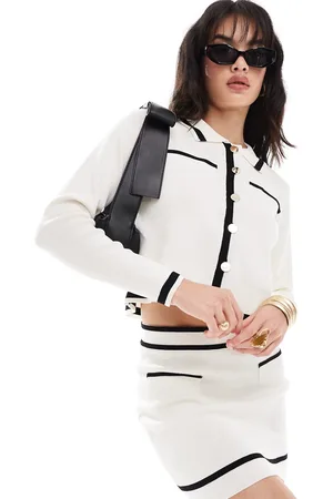 VERO MODA Fine knit contrast cardigan in monochrome (part of a set)-White