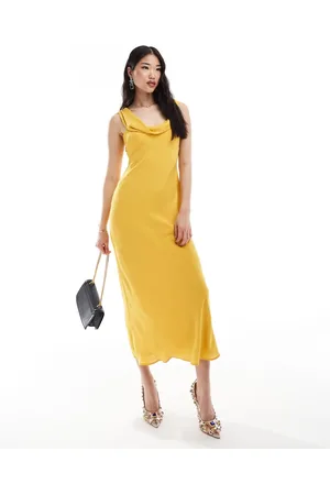 Bardot Asymmetric satin maxi slip dress in