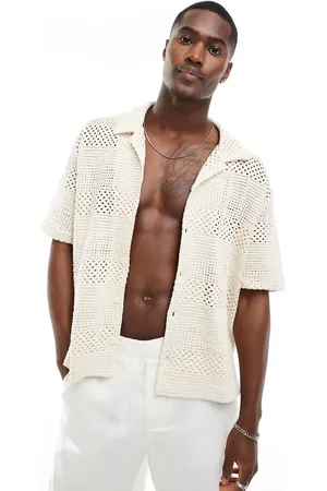 Bershka Crochet textured shirt in -Neutral