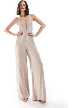 ASOS Strappy cut out structured straight leg jumpsuit in -White