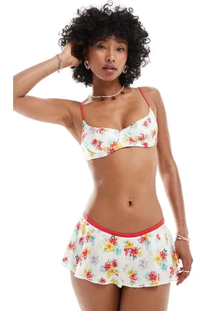 Frankies Bikinis Premium Izabella bikini bottoms in sweet hibiscus satin shine-White