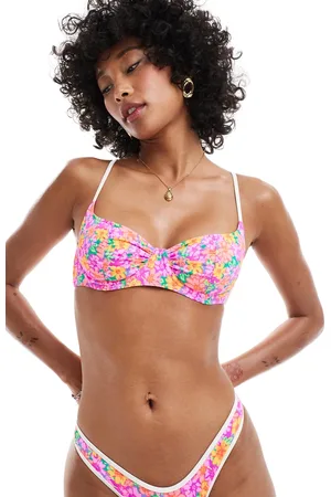 Frankies Bikinis Premium Dean bikini top in daisy pond-Pink