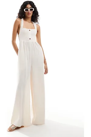 ASOS Shirred bodice jumpsuit with elastic straps in -White
