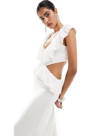 Pretty Lavish Crinkle ruffle cut-out maxi dress in -White