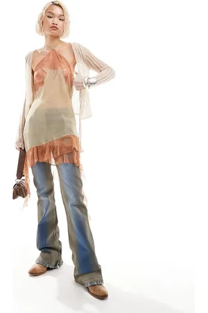 COLLUSION Festival sheer chiffon & lace mini halter dress with asymmetric hem in