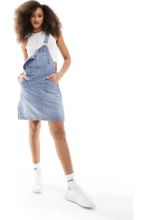 Hugo Blue Denim dungaree dress in light blue