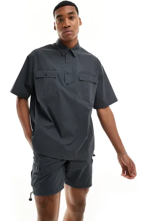ASOS Overhead shirt with cargo pockets in charcoal (part of a set)-Grey
