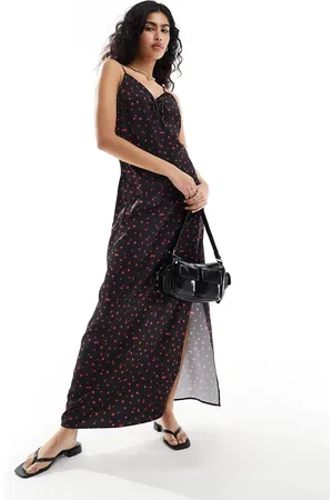 SELECTED Femme cami maxi satin dress with ruched detail in floral print