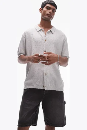 Topman Relaxed fit knitted textured button through shirt in