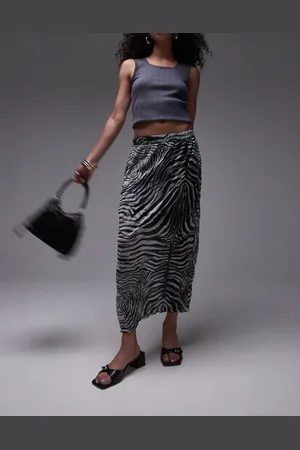 Topshop Crinkle midi skirt in abstract print in mono