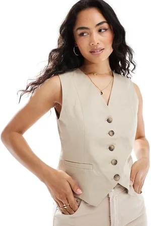 SELECTED Femme linen touch waistcoat in -Neutral