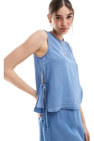 VERO MODA Tie side top in medium blue chambray (part of a set)