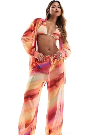 In The Style X Perrie Sian Exclusive wide leg beach pants in ombre (part of a set)