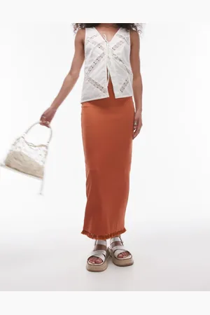 Topshop Tassel hem midi skirt in -Red