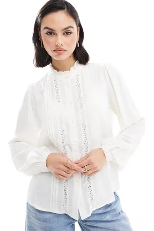 JDY Lace detail blouse in -White