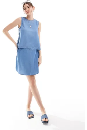 VERO MODA Wrap mini skirt in medium blue chambray (part of a set)