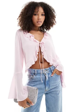 Y.A.S Frill detail tie front blouse in powder