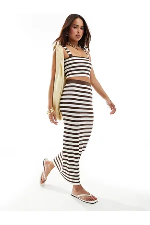 4th & Reckless Zoe stripe knit maxi beach skirt in chocolate (part of a set)