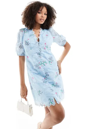Y.A.S Y.A.S embroidered organza button through mini dress in blue
