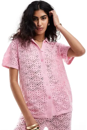 The Frolic Hibiscus crochet drop shoulder beach shirt in bubblegum (part of a set)