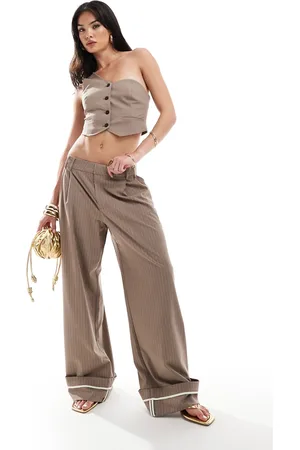 Bershka Deep hem contrast striped tailored pants in (part of a set)