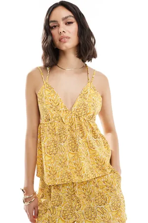 ONLY Strap detail cami in yellow pineapple print (part of a set)