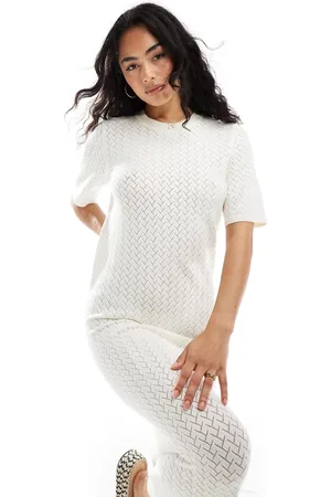SELECTED Femme knitted crochet maxi dress in beige-Neutral