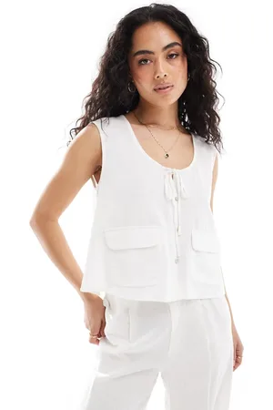 ONLY Linen oversized waistcoat in white