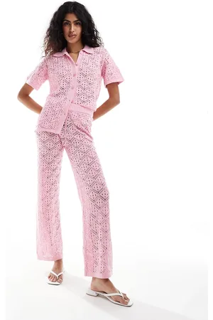 The Frolic Hibiscus crochet wide leg beach pants in bubblegum (part of a set)