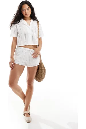 Pull&Bear Broderie detail shorts in (part of a set)