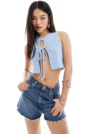 ASOS Crochet stitch tie front tank top in -Neutral