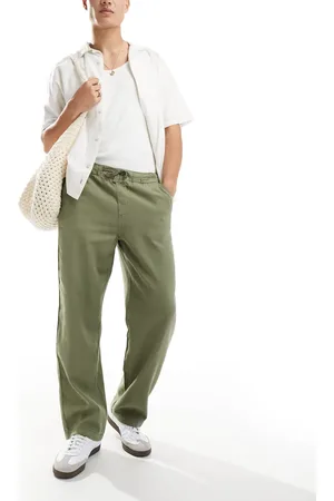 SELECTED Linen mix loose fit pants in khaki-Green