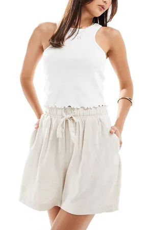 Object Linen tie waist shorts in cream-White