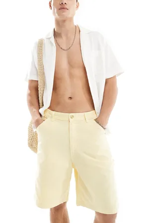 JACK & JONES Baggy fit carpenter shorts in yellow-White