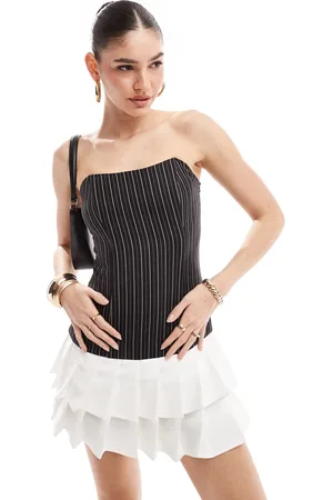 Extro & Vert Pinstripe mini bandeau dress in