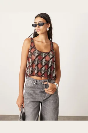 ASOS Geo embellished cut work singlet top in -Multi