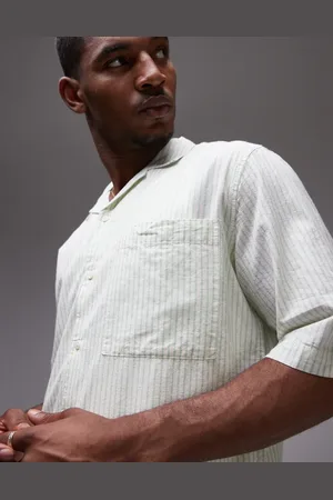 Topman Short sleeve boxy striped shirt in ecru-White
