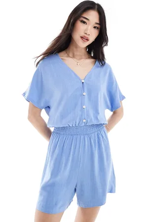 ONLY Linen playsuit in blue