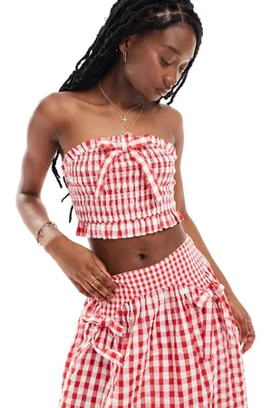 Neon Rose Shirred gingham bandeau crop top in (part of a set)