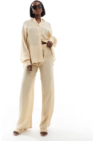 In The Style X Georgia Louise textured wide leg pants in (part of a set)-Neutral