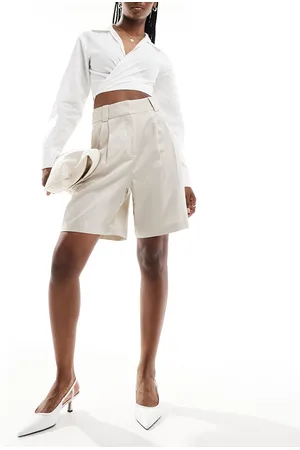 & OTHER STORIES Linen blend longline shorts with front pleats in -Neutral